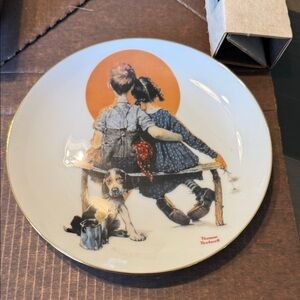 Norman Rockwell Plate with Orange and Blue Scene